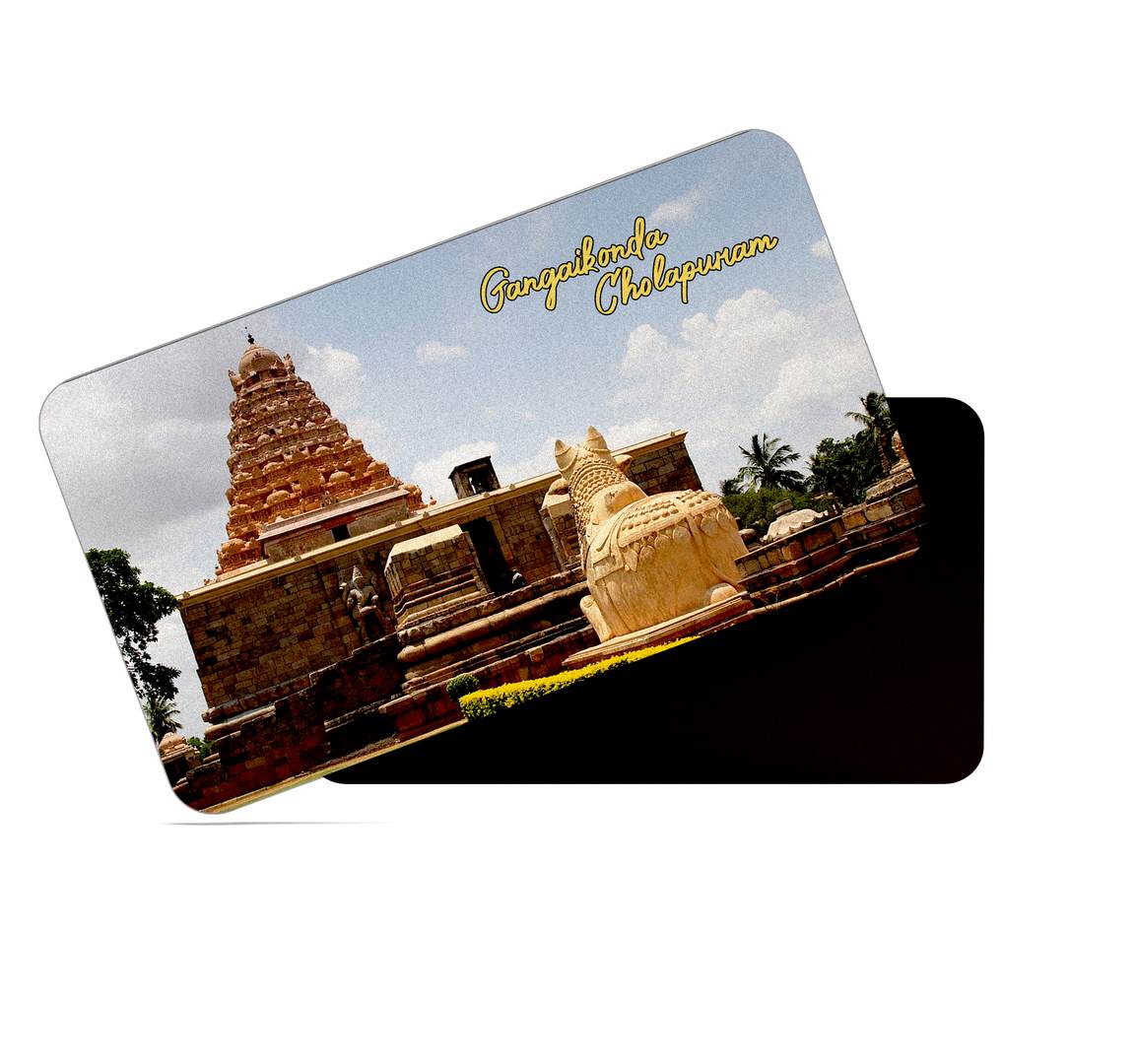 dhcrafts Multicolor Tamil Nadu Gangaikonda Cholapuram Design Rectangular Rubber Matte Finish Fridge Magnet / Magnetic Card Pack of 1 (8.6cm x 5.4cm)